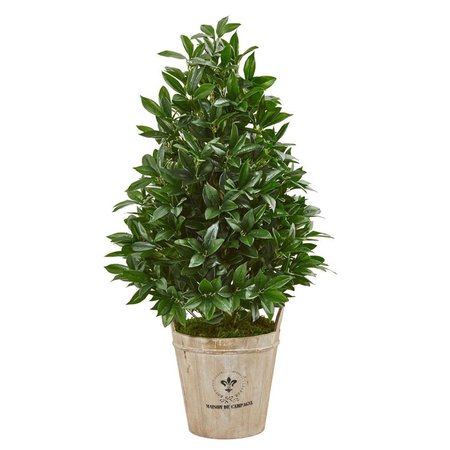 NEARLY NATURALS 39 in. Bay Leaf Cone Topiary Artificial Tree in Farmhouse Planter 9363